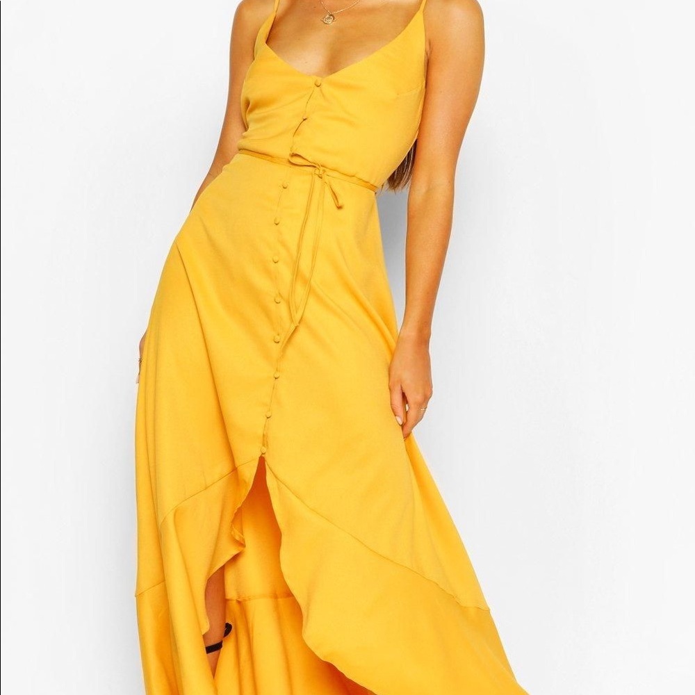 Frill Drop Hem Belted Maxi Dress Boohoo
